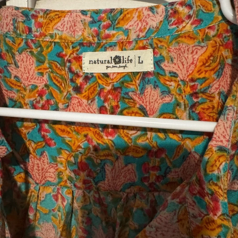 NATURAL LIFE Floral Mini Dress with Teal and Orange Accents - Picture 2 of 5